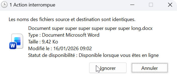 Erreur OneDrive 255 caractères